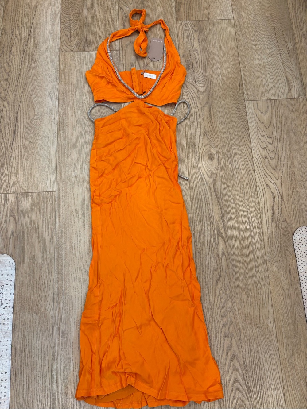 Meshki Vibrant Orange Halter Maxi Dress